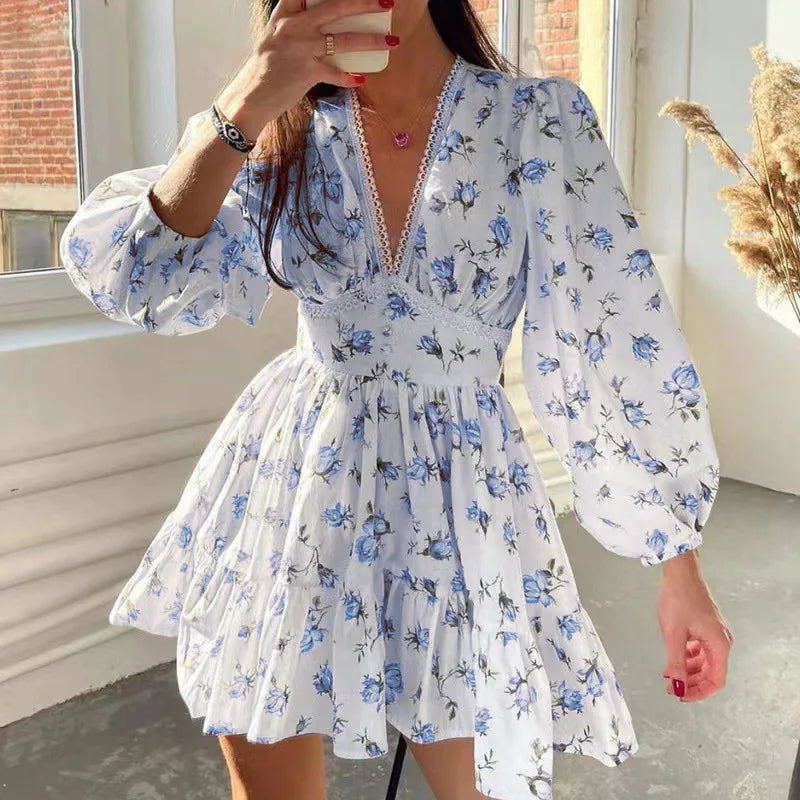 Women’s Floral Lace-Trim V-Neck Mini Dress