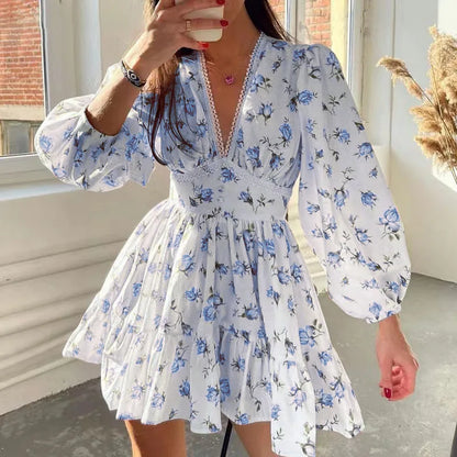 Women’s Floral Lace-Trim V-Neck Mini Dress