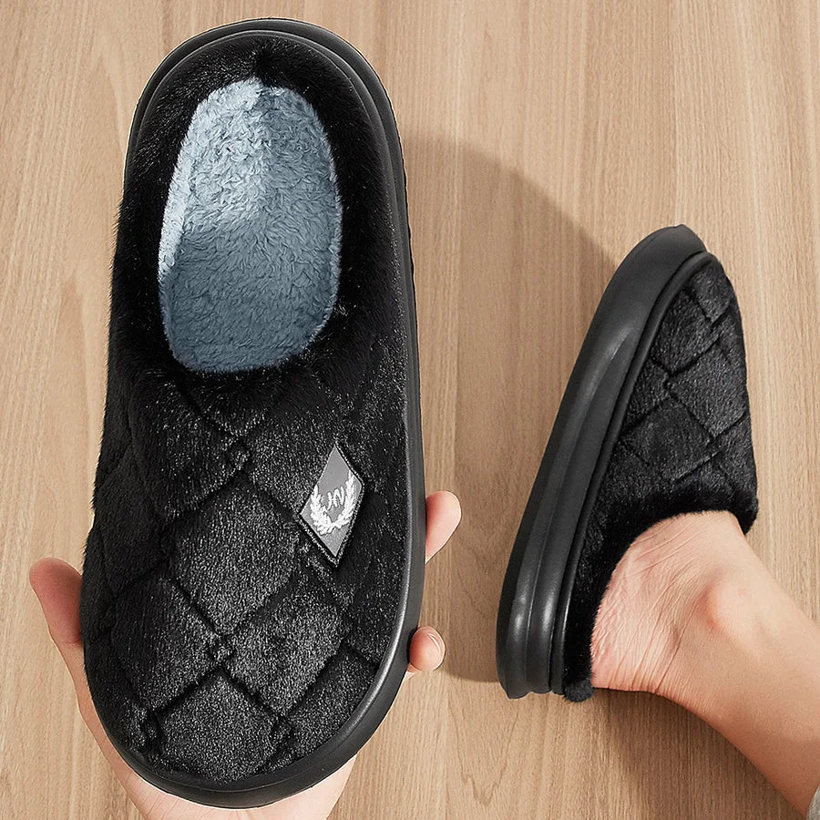 Men's Furry Plaid Memory Foam Slippers
