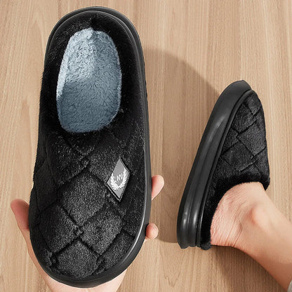 Men's Furry Plaid Memory Foam Slippers