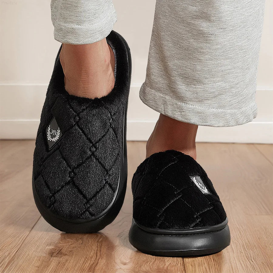 Men's Furry Plaid Memory Foam Slippers