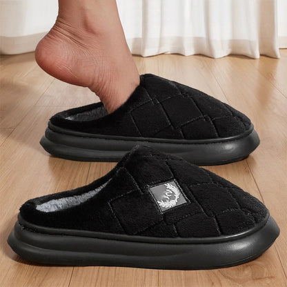 Men's Furry Plaid Memory Foam Slippers