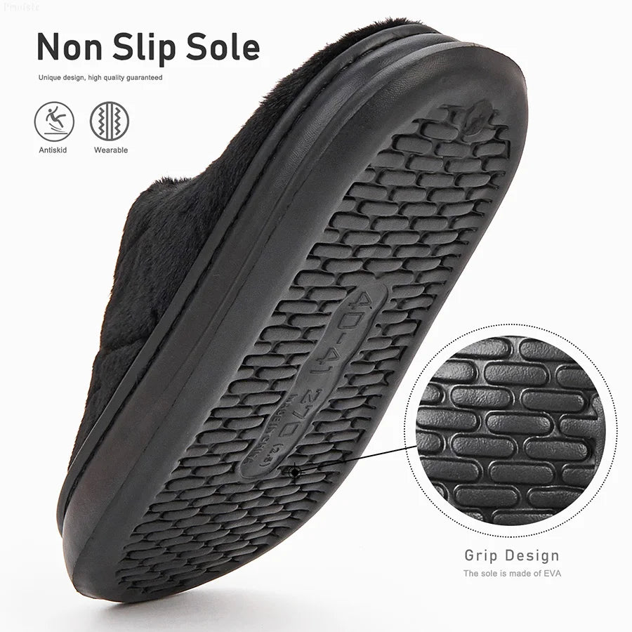Men's Furry Plaid Memory Foam Slippers