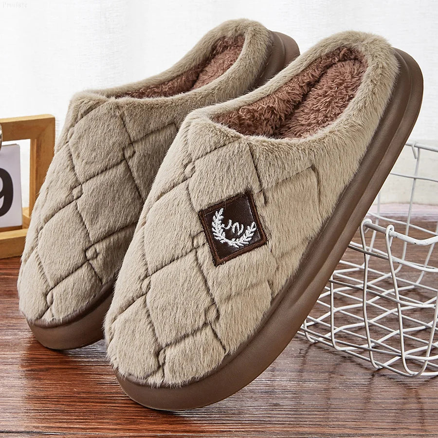 Men's Furry Plaid Memory Foam Slippers