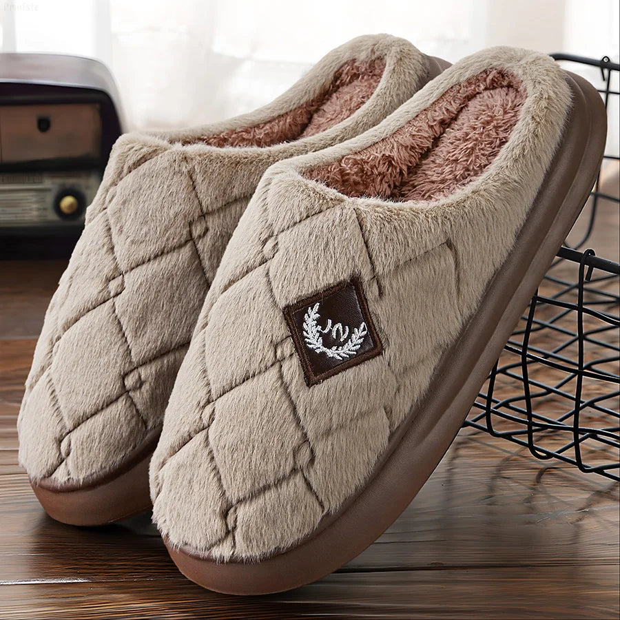 Men's Furry Plaid Memory Foam Slippers