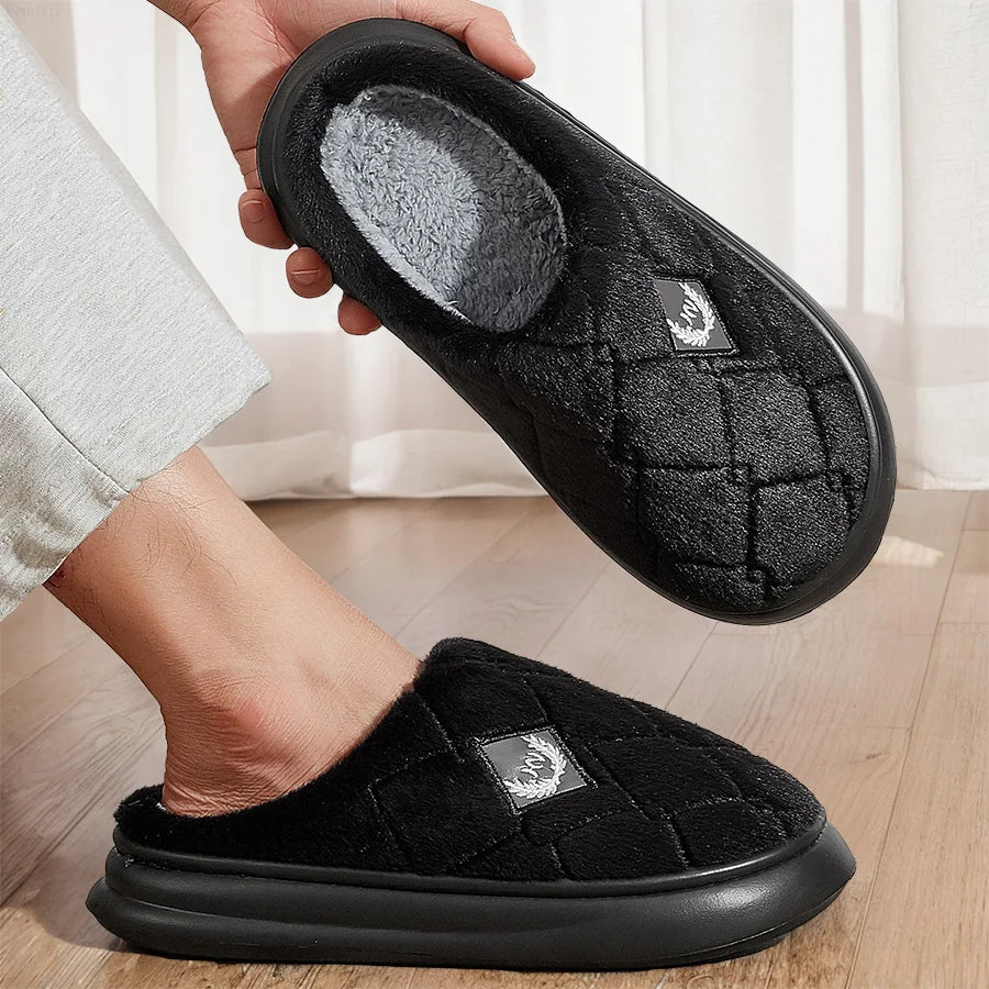 Men's Furry Plaid Memory Foam Slippers