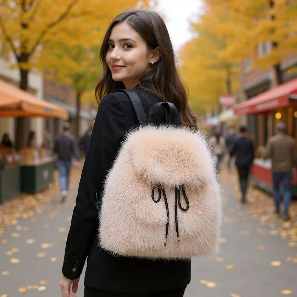 Women’s Faux Fur Drawstring Backpack