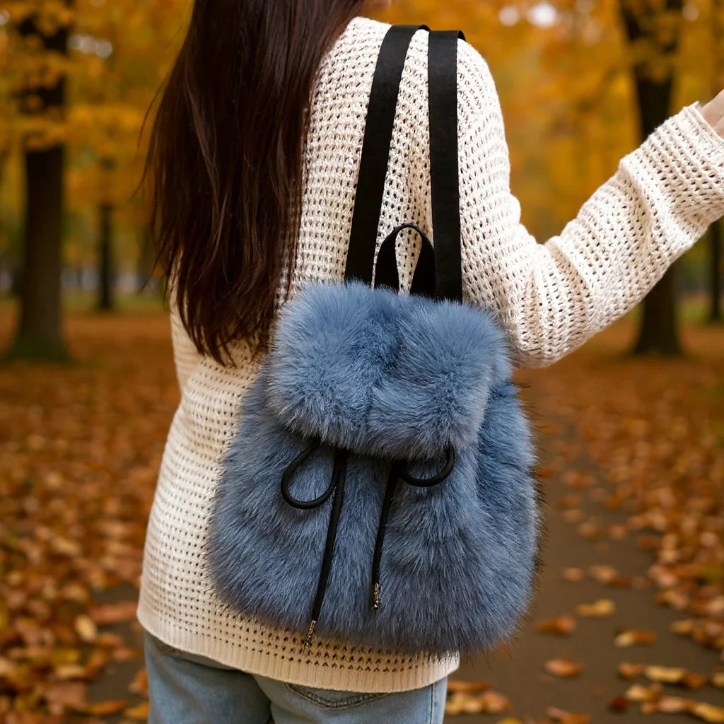 Women’s Faux Fur Drawstring Backpack