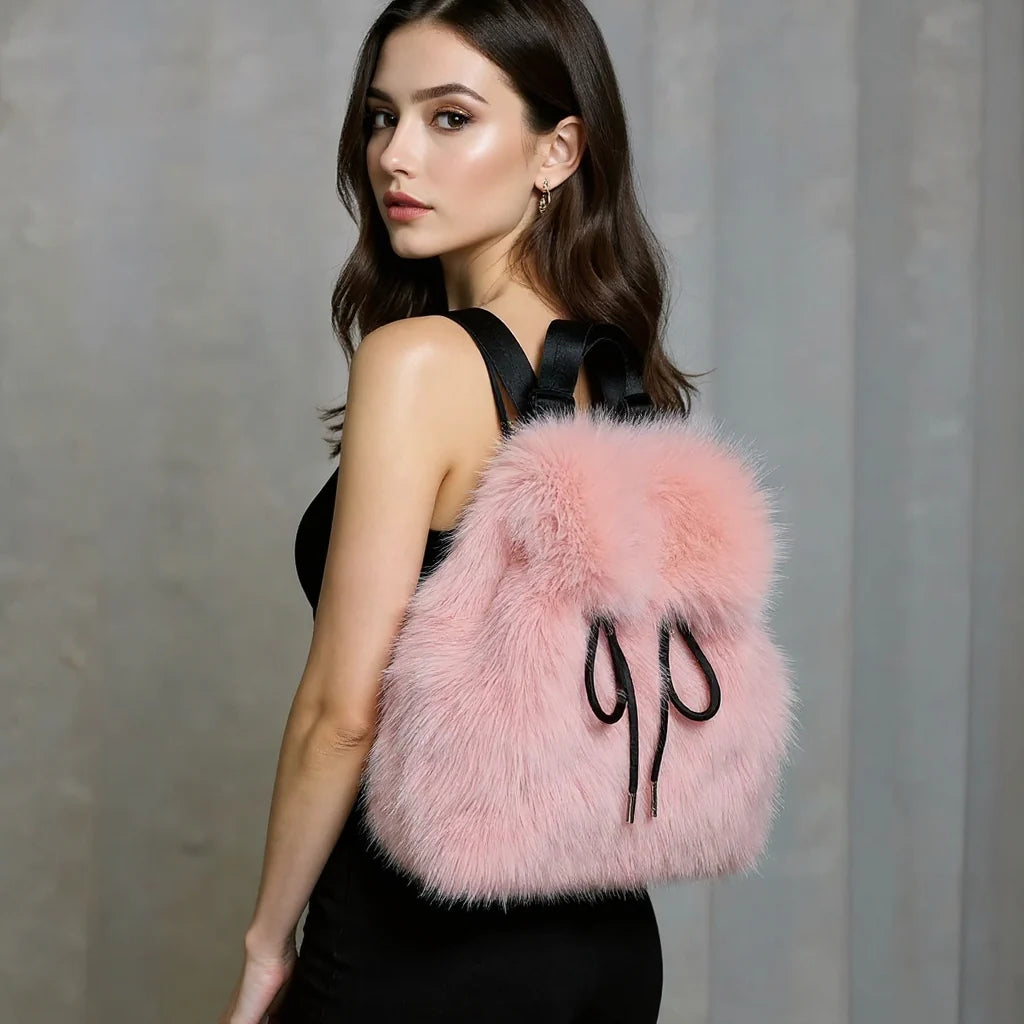 Women’s Faux Fur Drawstring Backpack