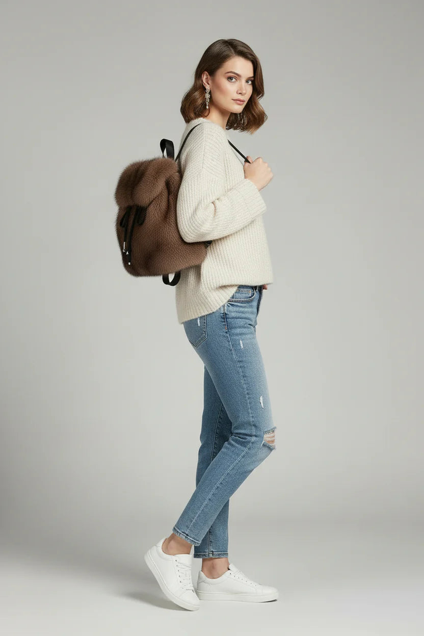 Women’s Faux Fur Drawstring Backpack