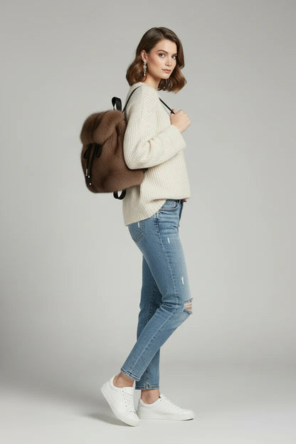 Women’s Faux Fur Drawstring Backpack