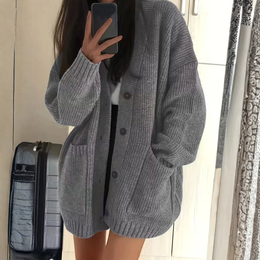 Women’s Autumn Ribbed Oversized Button Cardigan