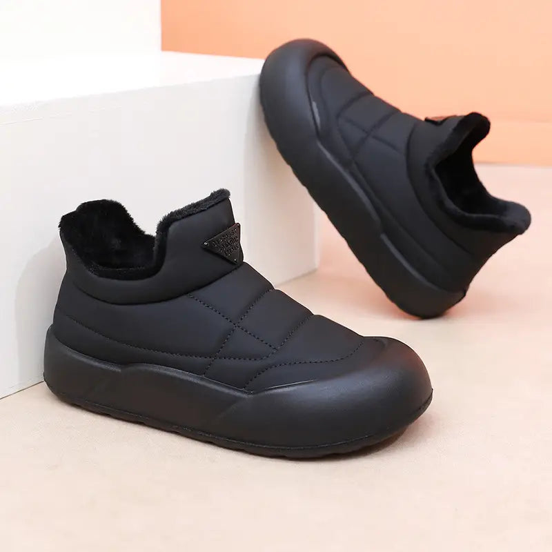 Women’s Snow Boots, Warm Cotton Slip-On Ankle Boots, Faux Leather Sole & Plush Liner