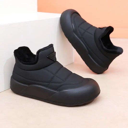 Women’s Snow Boots, Warm Cotton Slip-On Ankle Boots, Faux Leather Sole & Plush Liner