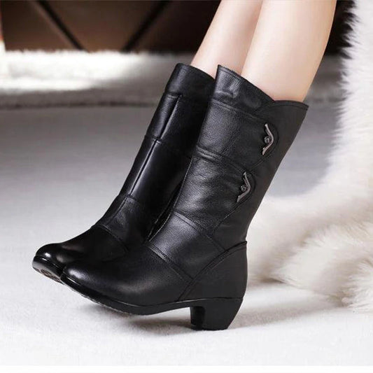 Women’s Trendy Casual PU Leather-Look Black Boots