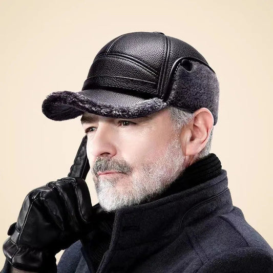 Men’s Fur-Lined Leather-Look Ear-Flap Cap
