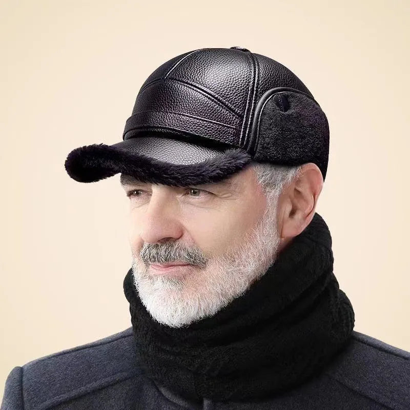 Men’s Fur-Lined Leather-Look Ear-Flap Cap