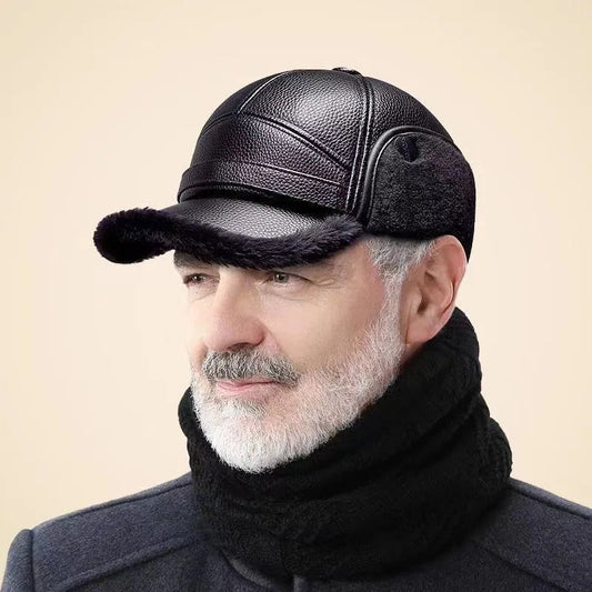 Men’s Fur-Lined Leather-Look Ear-Flap Cap