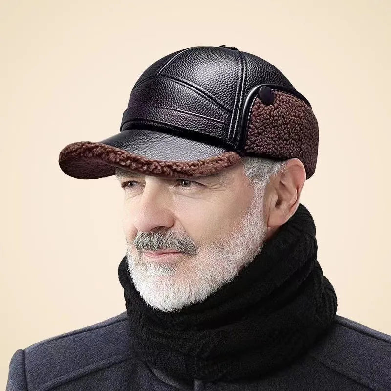Men’s Fur-Lined Leather-Look Ear-Flap Cap