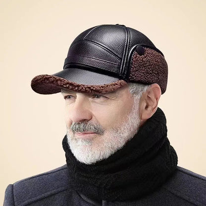 Men’s Fur-Lined Leather-Look Ear-Flap Cap