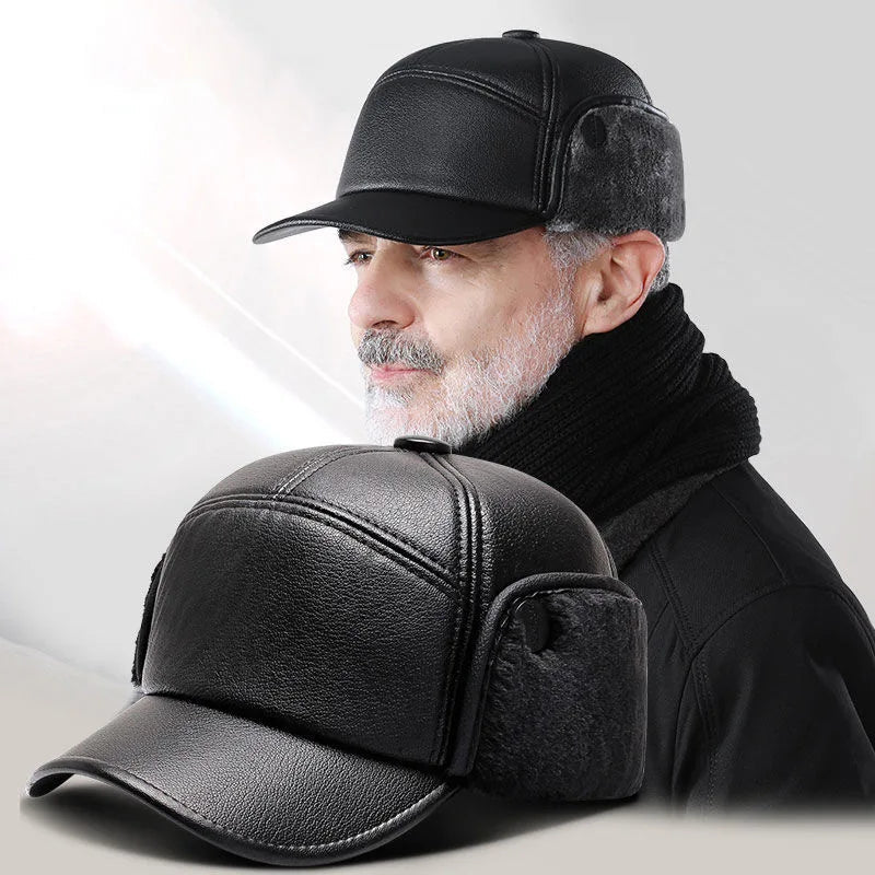 Men’s Fur-Lined Leather-Look Ear-Flap Cap