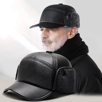 Men’s Fur-Lined Leather-Look Ear-Flap Cap