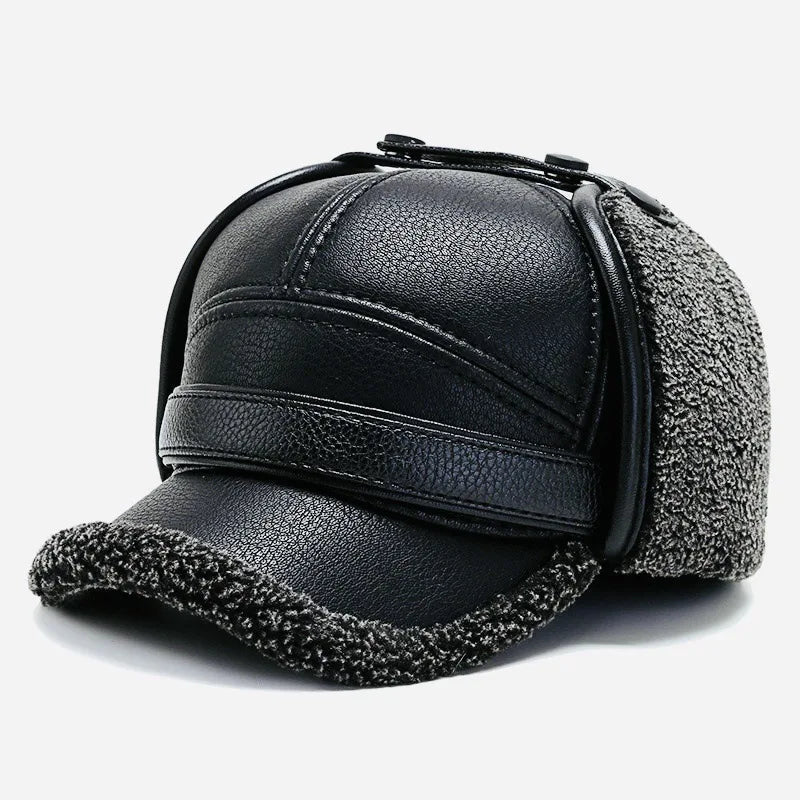 Men’s Fur-Lined Leather-Look Ear-Flap Cap