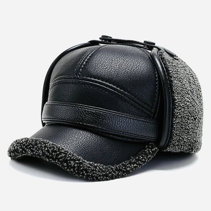 Men’s Fur-Lined Leather-Look Ear-Flap Cap