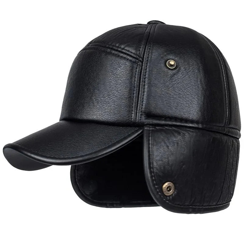 Men’s Fur-Lined Leather-Look Ear-Flap Cap