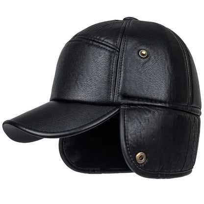 Men’s Fur-Lined Leather-Look Ear-Flap Cap