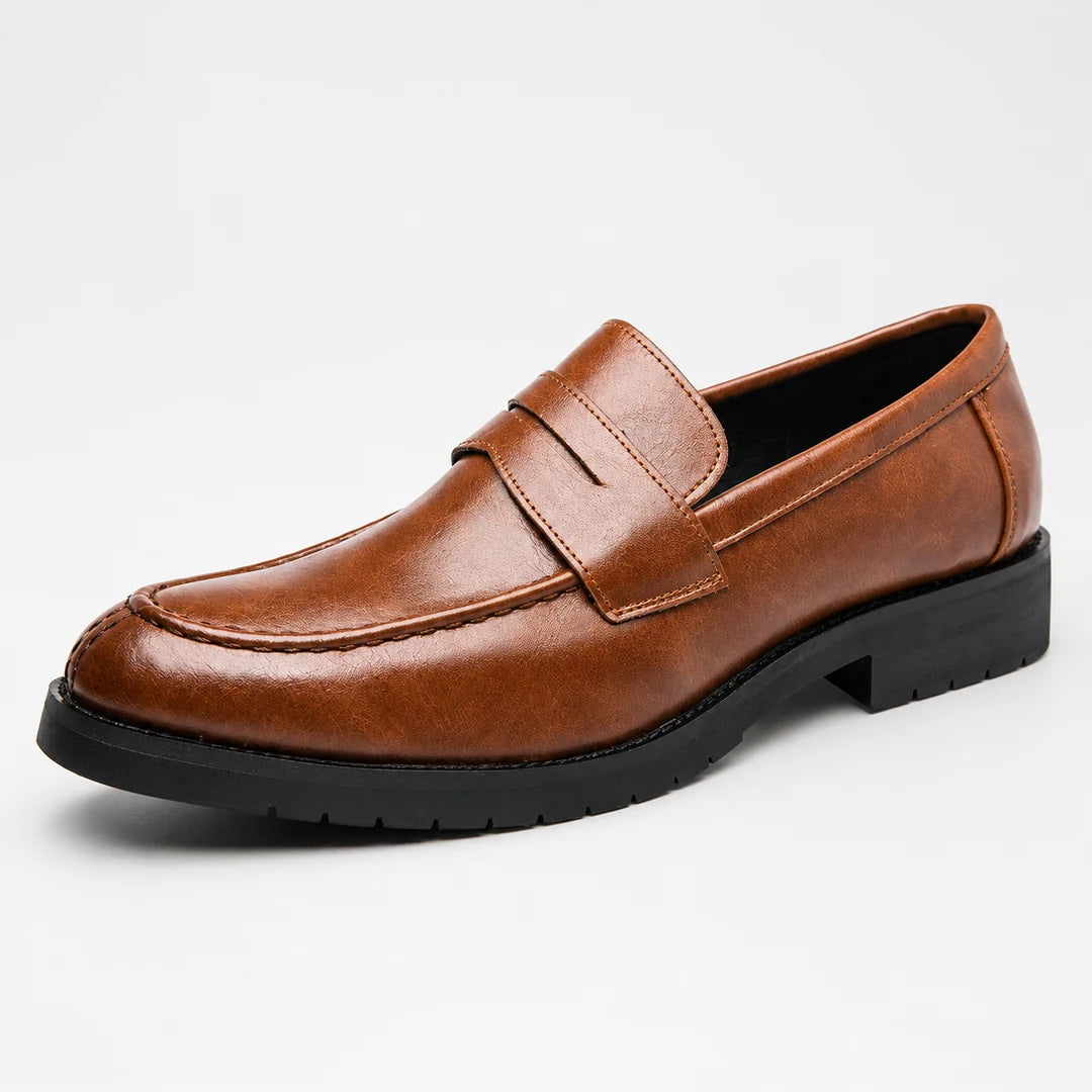 Men's Square Toe Leather-Look Loafers