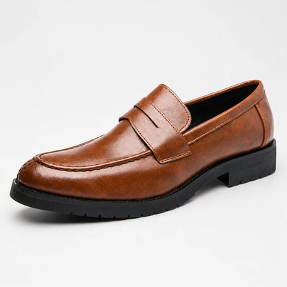Men's Square Toe Leather-Look Loafers