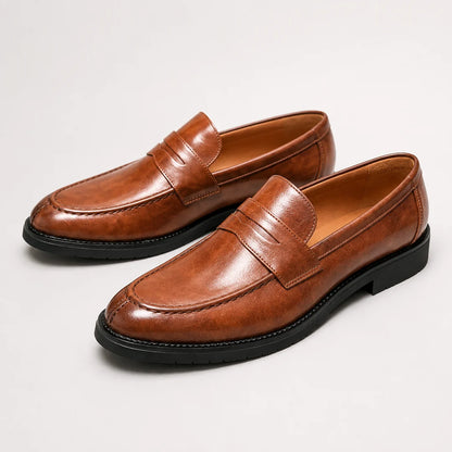 Men's Square Toe Leather-Look Loafers