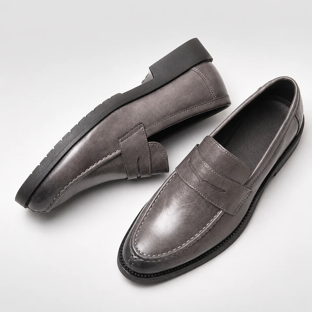 Men's Square Toe Leather-Look Loafers