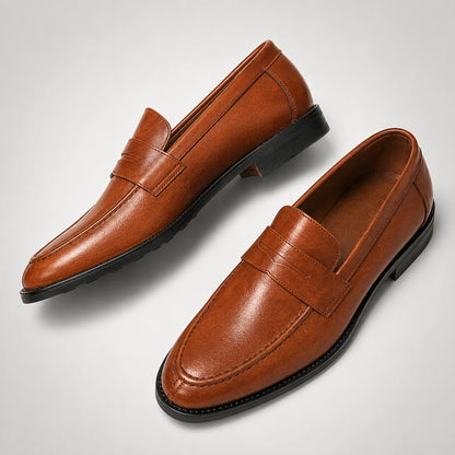 Men's Square Toe Leather-Look Loafers