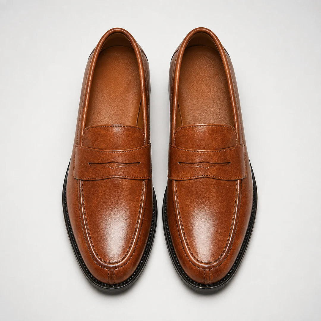 Men's Square Toe Leather-Look Loafers