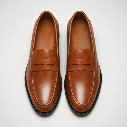 Men's Square Toe Leather-Look Loafers