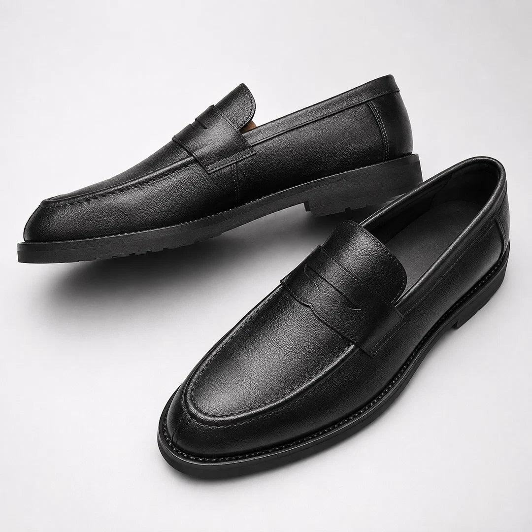 Men's Square Toe Leather-Look Loafers