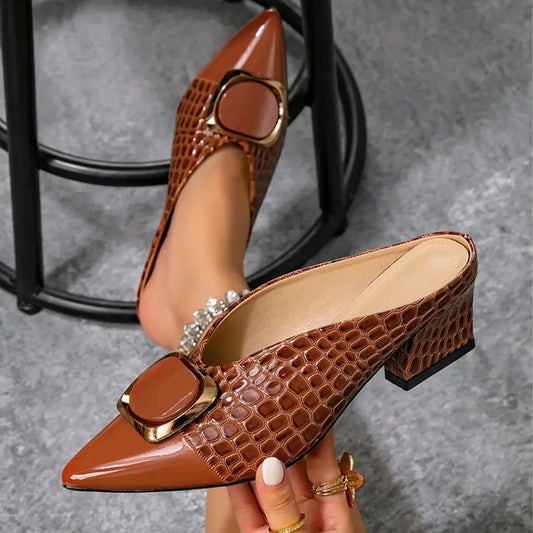 Women’s Croc-Effect Buckle Court Shoes