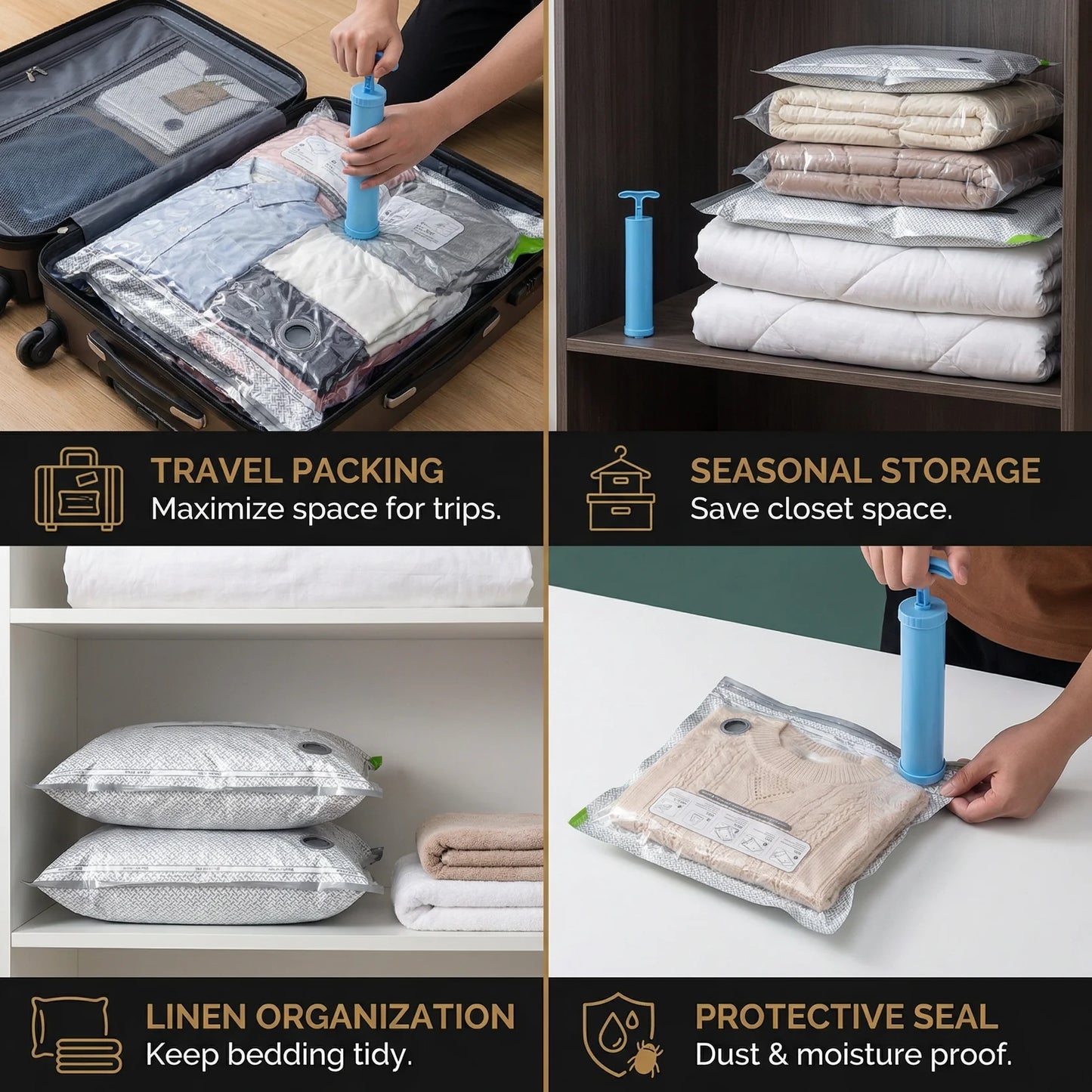Travel Vacuum Storage Bag Set with Rechargeable Air Pump