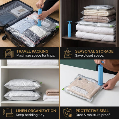 Travel Vacuum Storage Bag Set with Rechargeable Air Pump