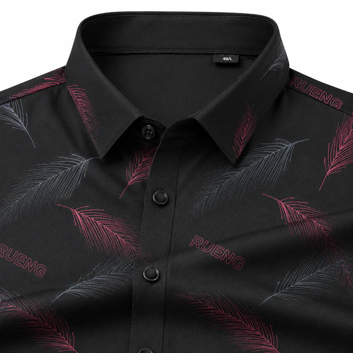 Feather Print Button-Front Shirt