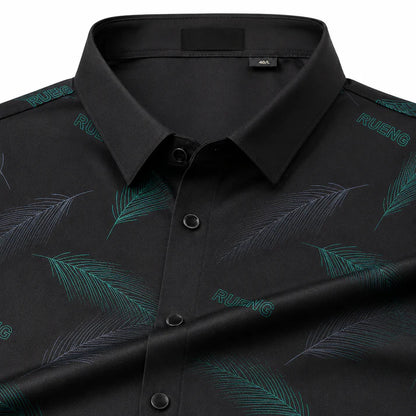Feather Print Button-Front Shirt