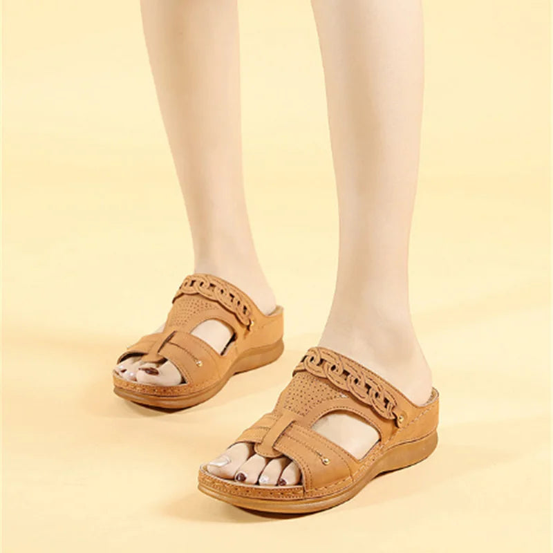 Women’s Leather-Look Wedge Sandals