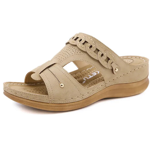 Women’s Leather-Look Wedge Sandals