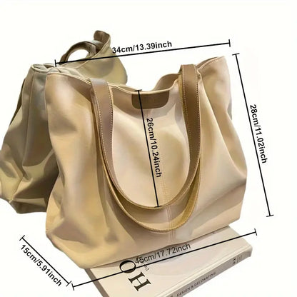 Chic Large Canvas Tote Bag – Versatile Shoulder Handbag with Zip Closure