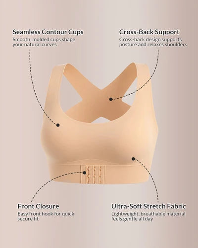 Women's Cross Back Front Closure Wireless Bra
