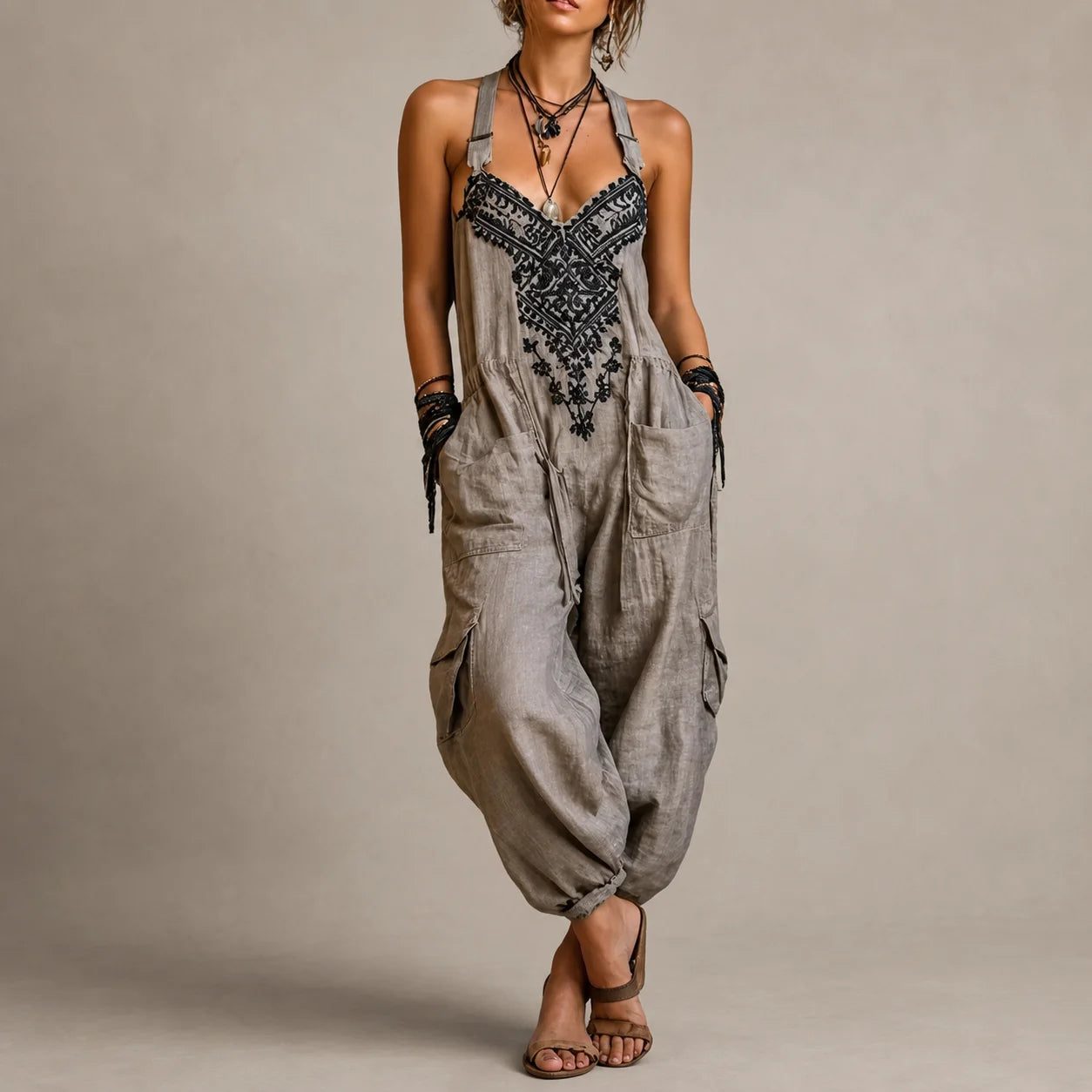 Women’s Bohemian Linen Utility Jumpsuit
