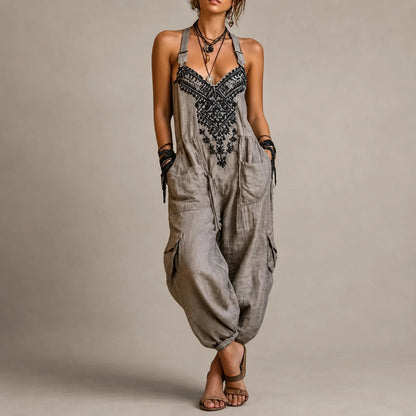 Women’s Bohemian Linen Utility Jumpsuit