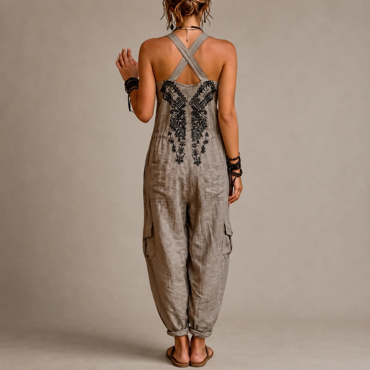 Women’s Bohemian Linen Utility Jumpsuit